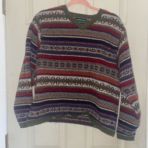 Vintage Multicolor Autumn V-neck Sweater